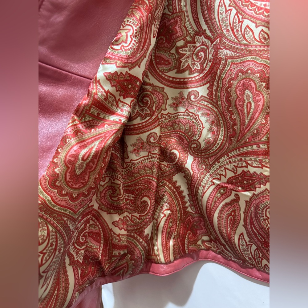 Liz Claiborne Pink Salmon Soft Leather Jacket Full Zip Paisley Lined  Women’s 14 - Picture 11 of 16